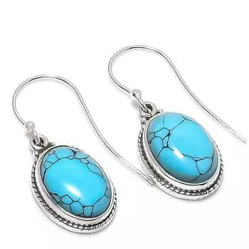 Серьги из стерлингового серебра 925 пробы с натуральным бирюзовым камнем ручной работы 1,25 дюйма C5l93