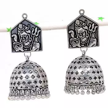 Серьги из стерлингового серебра 925 пробы с натуральным индийским драгоценным камнем Джумки 2,25 дюйма p9A12