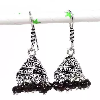 Серьги из стерлингового серебра 925 пробы с натуральным индийским драгоценным камнем Jhumki, размер 1,65 дюйма, N7m43