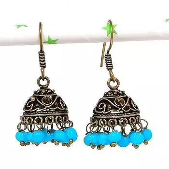 Серьги из стерлингового серебра 925 пробы с натуральным индийским драгоценным камнем Джумки 1,46 дюйма V1D94