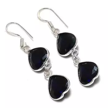 Серьги из стерлингового серебра 925 пробы с натуральным лондонским голубым топазом, 1,97 дюйма, U1T59