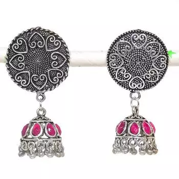 Серьги из стерлингового серебра 925 пробы с натуральным индийским драгоценным камнем Jhumki, размер 1,97 дюйма, D7l48