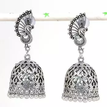 Серьги из стерлингового серебра 925 пробы с натуральным индийским драгоценным камнем Jhumki, 2,64 дюйма, n0o85