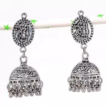 Серьги из стерлингового серебра 925 пробы с натуральным индийским драгоценным камнем Джумки, 2,09 дюйма, b3l72
