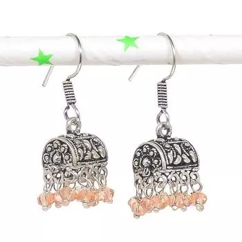 Серьги из стерлингового серебра 925 пробы с натуральным индийским драгоценным камнем Джумки размером 1,38 дюйма p7U33