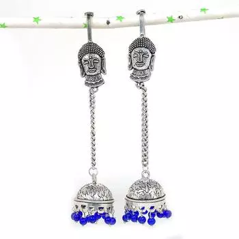 Серьги из стерлингового серебра 925 пробы с натуральным индийским драгоценным камнем Джумки, 4,33 дюйма, k9a57