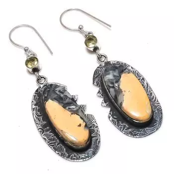 Серьги из стерлингового серебра 925 пробы с натуральной яшмой малигано и цитрином, 2,64 дюйма, c5e77