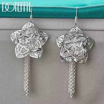 Серьги из стерлингового серебра 925 пробы с романтическими цветами, модные ювелирные изделия 8.50*2.70cm