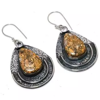 Серьги из стерлингового серебра 925 пробы с натуральной яшмой малигано, белым топазом, 2,25 дюйма, t8k49