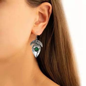 Серьги из стерлингового серебра 925 пробы с драгоценным камнем ручной работы изумруд