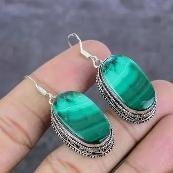 Серьги из стерлингового серебра 925 пробы с натуральным малахитом 1,85 дюйма f9E73