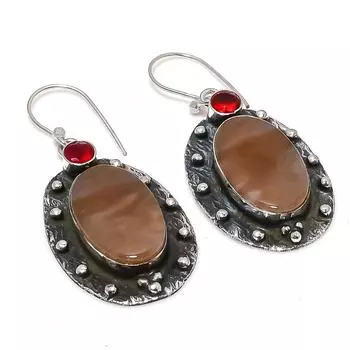 Серьги из стерлингового серебра 925 пробы с натуральным кремнем и гранатом 2,09 дюйма c4B86