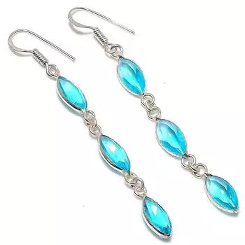 Серьги из стерлингового серебра 925 пробы с натуральным швейцарским голубым топазом, 2,84 дюйма, E3C46