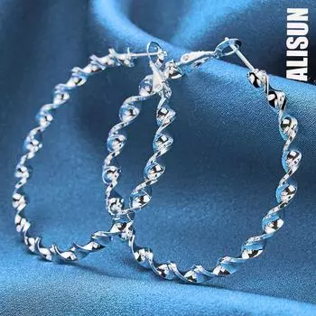 Серьги из стерлингового серебра 925 пробы 50 мм с витой веревкой, перфорированные, подарок, вечеринка, мода, свадьба, ювелирные изделия 50mm