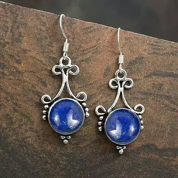 Серьги из стерлингового серебра 925 пробы с лазуритом, висячие серьги, подарок для нее, серьги с камнем по дате рождения, серебряные украшения