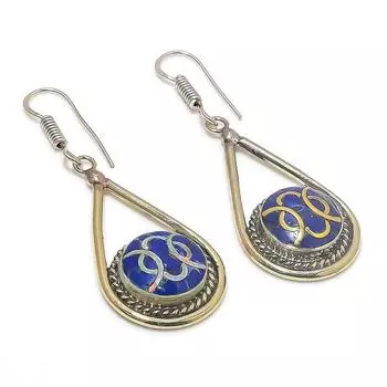 Серьги из стерлингового серебра 925 пробы с натуральным лазуритом 2,40 дюйма C7P15