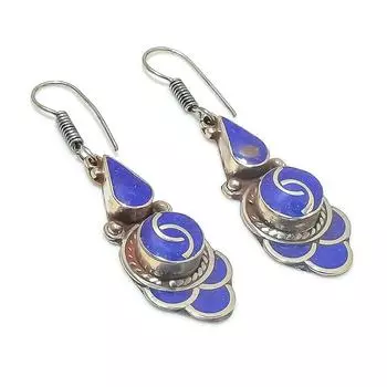 Серьги из стерлингового серебра 925 пробы с натуральным лазуритом 2,36 дюйма Y9U59