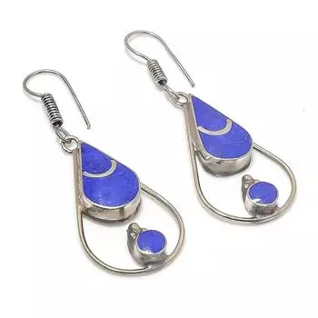 Серьги из стерлингового серебра 925 пробы с натуральным лазуритом 2,36 дюйма F7C85