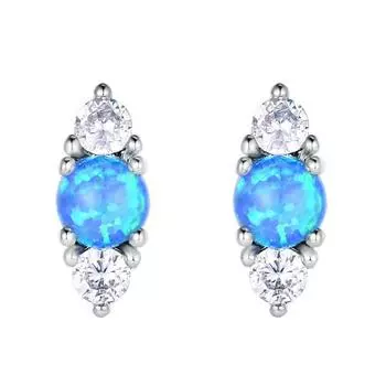 Серьги из стерлингового серебра 925 пробы, круглые, белые, синие серьги с огненным опалом для женщин, маленькие двойные серьги с цирконом, женские ювелирные изделия