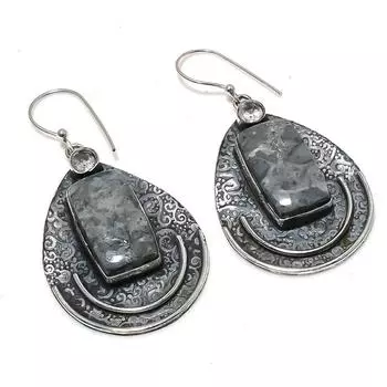 Серьги из стерлингового серебра 925 пробы с натуральной яшмой малигано, белым топазом, 2,40 дюйма, V7A35