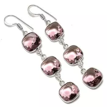 Серьги из стерлингового серебра 925 пробы с натуральным морганитом 2,56 дюйма E6B36