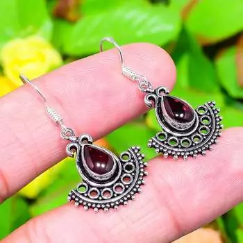 Серьги из стерлингового серебра 925 пробы с натуральным гессонитовым гранатом, 1,58 дюйма, v3S88