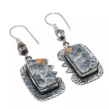 Серьги из стерлингового серебра 925 пробы с натуральной яшмой малигано и белым топазом, 2,44 дюйма p2C48