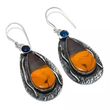 Серьги из стерлингового серебра 925 пробы с натуральным мукаитом и голубым топазом, 2,72 дюйма, v9t42