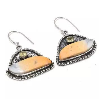 Серьги из стерлингового серебра 925 пробы с натуральной яшмой малигано и цитрином, 1,81 дюйма i2C07