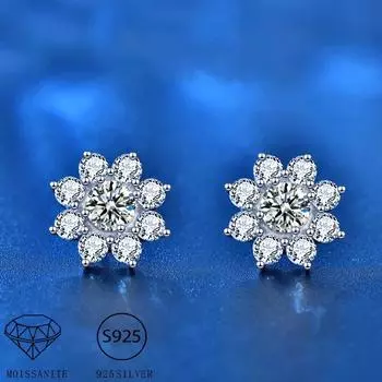 Серьги из стерлингового серебра 925 пробы 0,5 карата * 2 серьги с муассанитом и подсолнухом. Изысканная мода, темперамент, юбилей, День святого Валентина. 0.5 ct