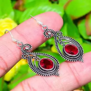 Серьги из стерлингового серебра 925 пробы с натуральным мозамбикским гранатом 2,01 дюйма Z2g64