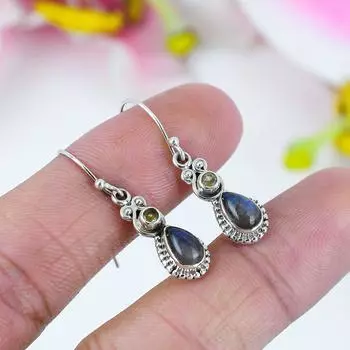 Серьги из стерлингового серебра 925 пробы с натуральным лабрадоритом и цитрином, 1,5 дюйма, h7G76