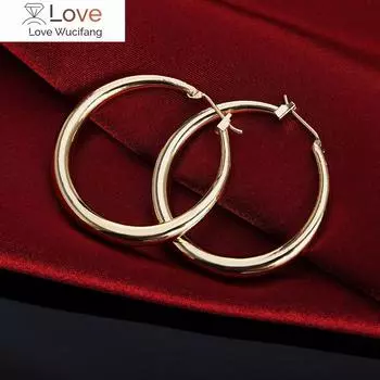 Серьги из стерлингового серебра 925 пробы 3,5 см, круглые, высококачественные, позолоченные серьги 18 карат, модные украшения, свадебный рождественский подарок