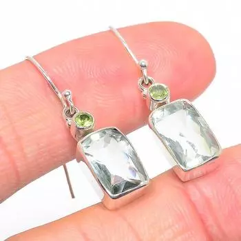 Серьги из стерлингового серебра 925 пробы с натуральным зеленым аметистом, размер 1,25 дюйма, d3E07