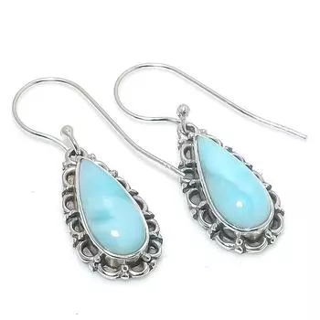 Серьги из стерлингового серебра 925 пробы с драгоценным камнем Natural Republic Larimar 1,25 дюйма J1b07