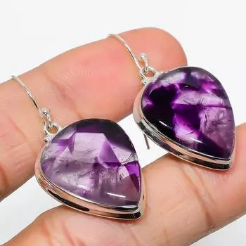 Серьги из стерлингового серебра 925 пробы с натуральным бразильским аметистом 1,75 дюйма S2p38