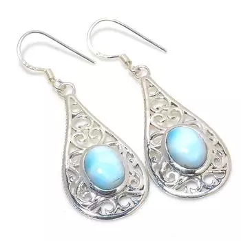 Серьги из стерлингового серебра 925 пробы с драгоценным камнем Natural Republic Larimar 1,75 дюйма c2u72