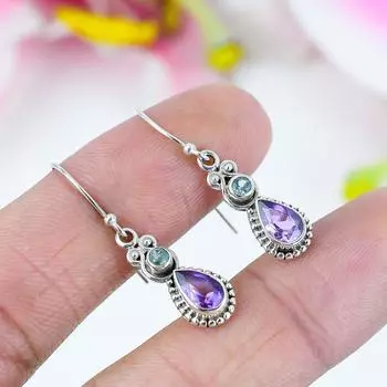 Серьги из стерлингового серебра 925 пробы с натуральным аметистом и топазом, 1,5 дюйма, H6q71