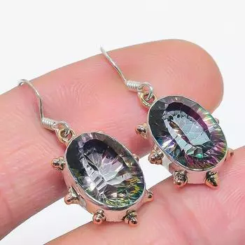 Серьги из стерлингового серебра 925 пробы с натуральным мистическим топазом 1,50 дюйма L9I10