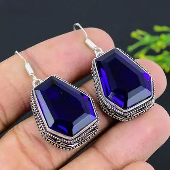 Серьги из стерлингового серебра 925 пробы с натуральным лондонским голубым топазом, 1,77 дюйма, K2b15