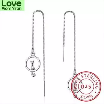 Серьги из стерлингового серебра 925 пробы с длинными кисточками в виде лунного кота для женщин Oorbellen Brincos Pendientes Fine Jewelry S -E391