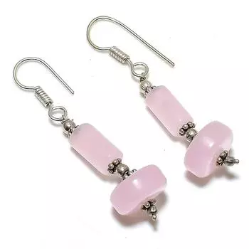Серьги из стерлингового серебра 925 пробы с натуральным розовым кварцем 2,17 дюйма Q9v67