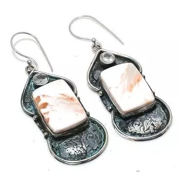 Серьги из стерлингового серебра 925 пробы с натуральным сколецитом и белым топазом, 2,44 дюйма, R6Y47