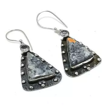 Серьги из стерлингового серебра 925 пробы с натуральной яшмой малигано и белым топазом, 1,93 дюйма, u6h43