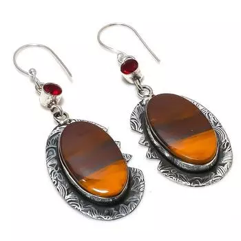 Серьги из стерлингового серебра 925 пробы с натуральным мукаитом и гранатом, 2,64 дюйма, h1T36