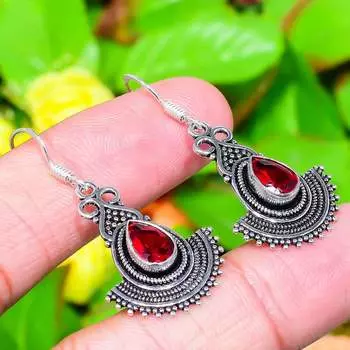 Серьги из стерлингового серебра 925 пробы с натуральным мозамбикским гранатом, 1,73 дюйма, j5D25