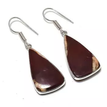 Серьги из стерлингового серебра 925 пробы с натуральным драгоценным камнем капучино, яшмой, размером 1,81 дюйма, D4e46