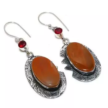 Серьги из стерлингового серебра 925 пробы с натуральным мукаитом и гранатом, 2,48 дюйма, H2a87