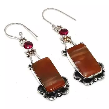 Серьги из стерлингового серебра 925 пробы с натуральным мукаитом и гранатом, 2,36 дюйма, O0R27