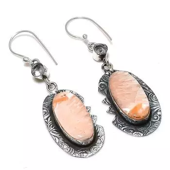 Серьги из стерлингового серебра 925 пробы с натуральным оранжевым сколецитом и белым топазом 2,52 дюйма u6U69